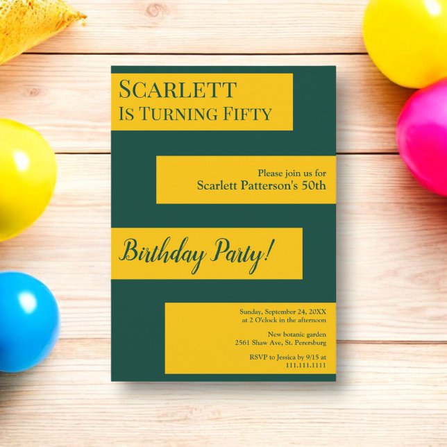 Invitación Elegante Moda minimal verde y dorada 50 cumpleaños (Subido por el creador)