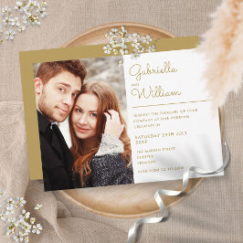 Invitación Elegante Moda Minimalista Gold Script Boda de foto