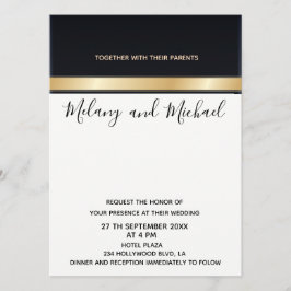 Invitación Elegante moda moderna blanco negro y boda dorado