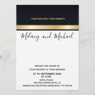 Invitación Elegante moda moderna blanco negro y boda dorado