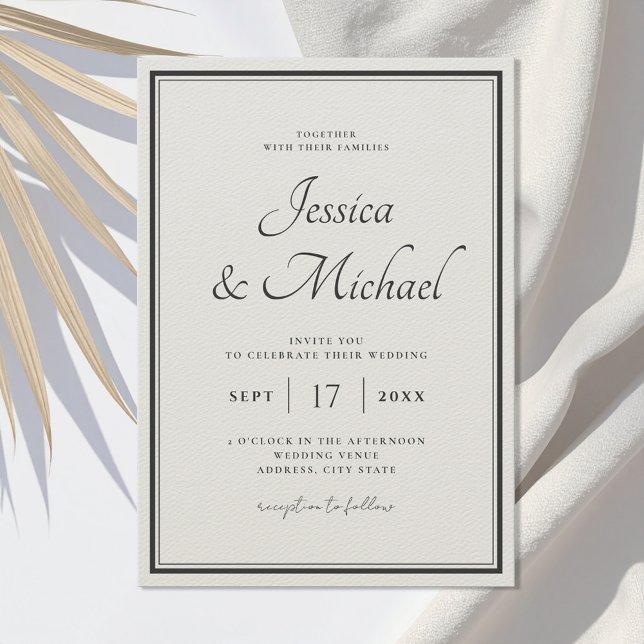 Invitación Elegante Moda moderna Boda negro y crudo (Subido por el creador)