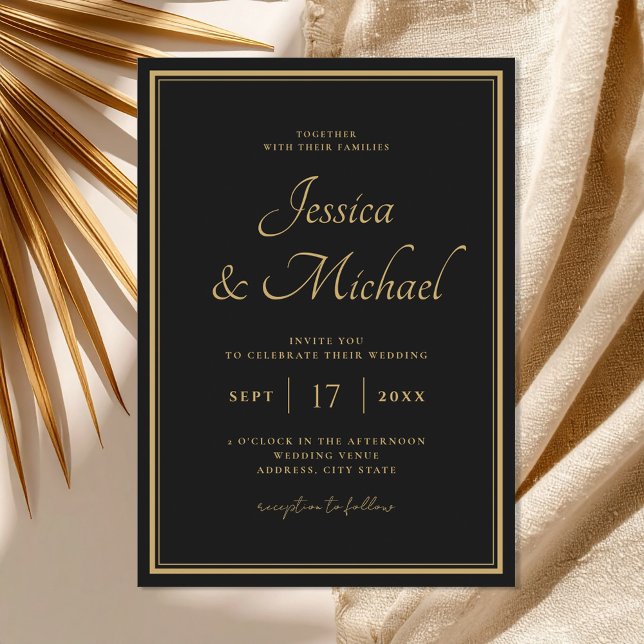 Invitación Elegante Moda moderna Boda negro y oro (Subido por el creador)