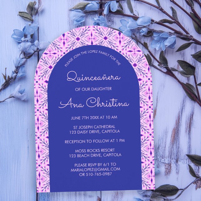 Invitación Elegante Moda moderna Boho Tile PERSONALIZADO Quin (Elegant Modern Chic Boho Tile CUSTOM Quinceañera Arched Invitation
)
