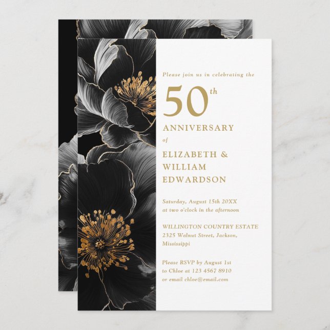 Invitación Elegante Moda moderna Floral 50 Aniversario (Anverso / Reverso)