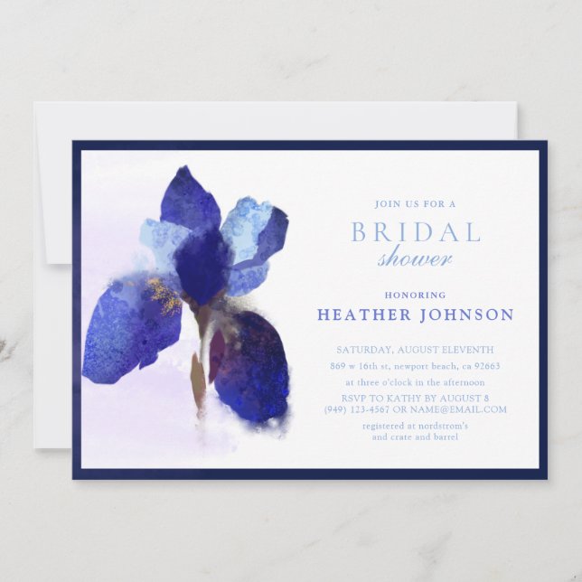 Invitación Elegante moda Morado Iris Floral Bridal Ducha (Anverso)