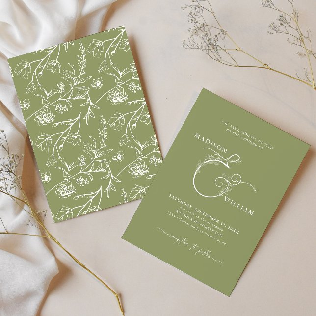 Invitación Elegante Moda Moss Green Floral Ampersand Boda (Subido por el creador)