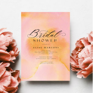 Invitación Elegante Moda Naranja rosa caligrafía ducha de nov