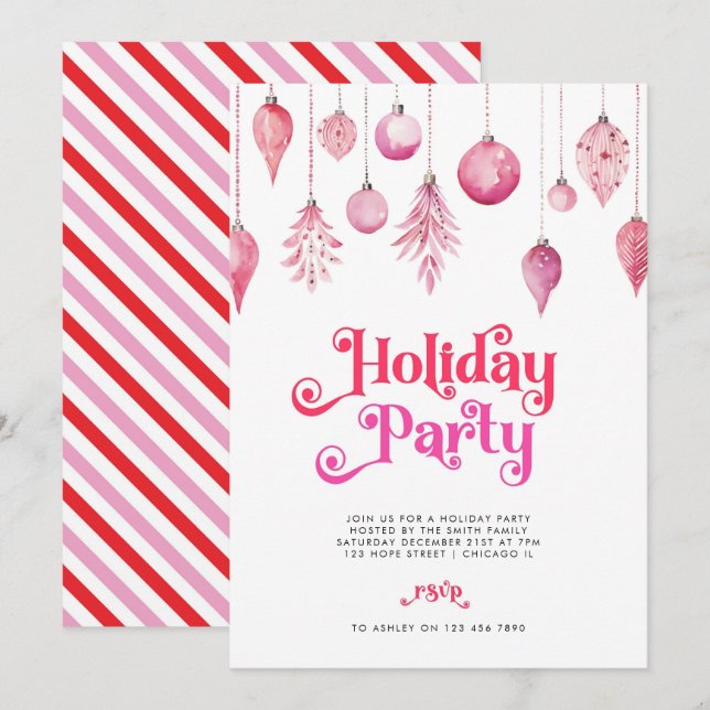 Invitación Elegante Moda Navidades rosados Fiesta de bebidas  (Anverso / Reverso)
