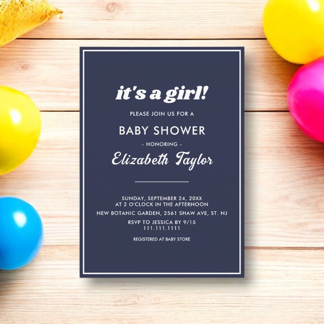 Invitación Elegante Moda Navy azul Blanco Baby Shower formal (Subido por el creador)