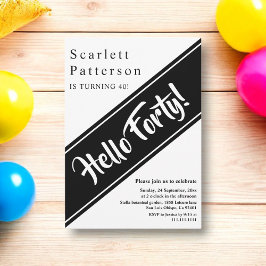 Invitación Elegante Moda Negro y Blanco Moderno 40 cumpleaños