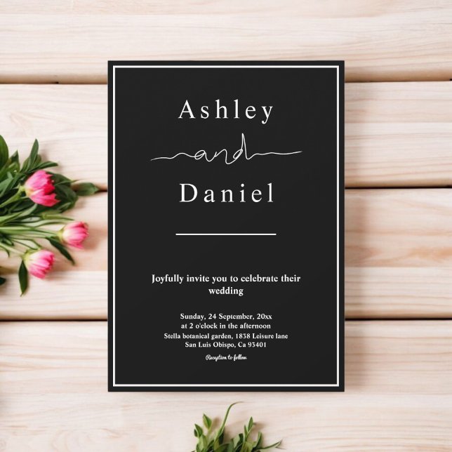 Invitación Elegante Moda Negro Y Blanco Moderno Boda Simple (Subido por el creador)