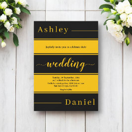 Invitación Elegante Moda Negro Y Gold Stripes Boda De Lujo