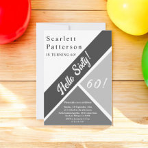 Elegante Moda Negro y Gris Blanco 60 cumpleaños