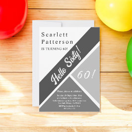 Invitación Elegante Moda Negro y Gris Blanco 60 cumpleaños
