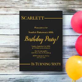Invitación Elegante Moda Negro Y Oro Lujo 60 cumpleaños