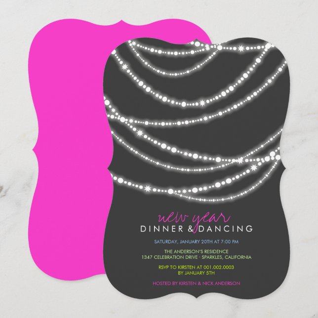 Invitación Elegante Moda Nochevieja Fiesta de cena (Anverso / Reverso)