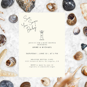 Invitación Elegante Moda Océano Baby Shower Mar Pronto Bebé