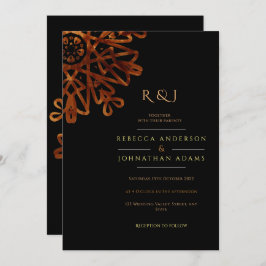 Invitación Elegante Moda Ornamental Negro y Boda Oro