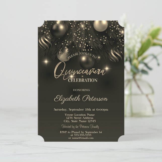 Invitación Elegante Moda Ornamentos Elegantes Quinceañera (Anverso de pie)