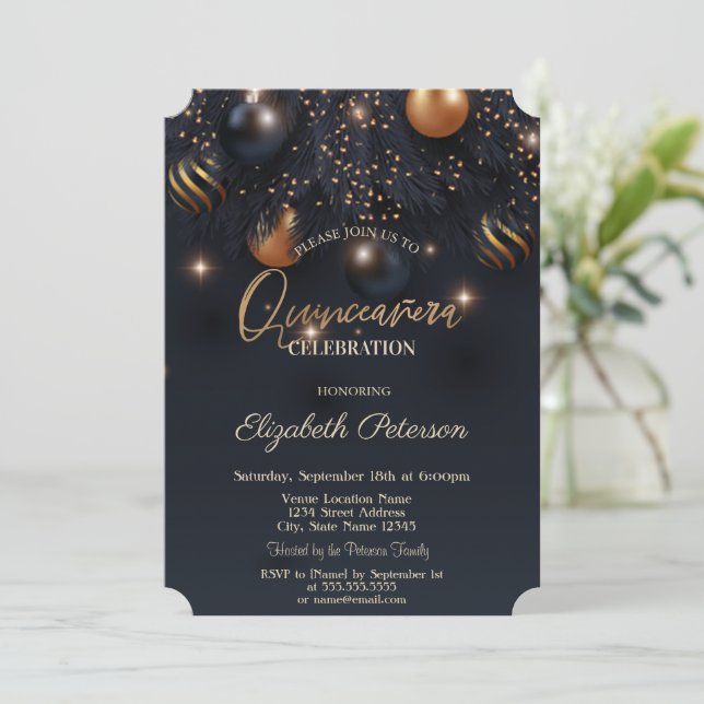 Invitación Elegante Moda Ornamentos Quinceañera (Anverso de pie)