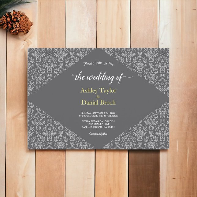 Invitación Elegante Moda Ornate Damask Gray Boda formal (Subido por el creador)