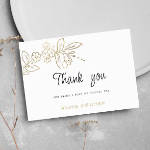 Invitación Elegante moda oro blanco simple floral Gracias
