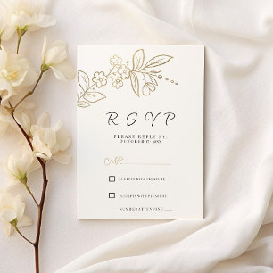 Invitación Elegante moda oro blanco simple RSVP floral