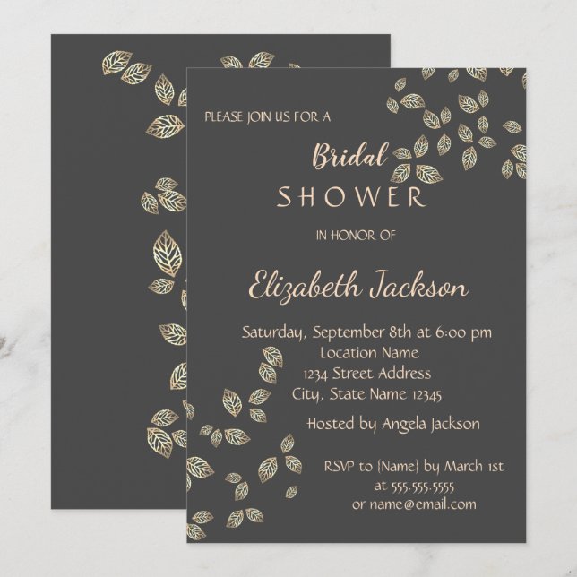Invitación Elegante Moda Oro deja ducha de novia (Anverso / Reverso)