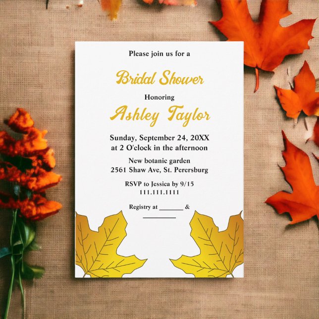 Invitación Elegante Moda Oro deja ducha de novia floral (Subido por el creador)