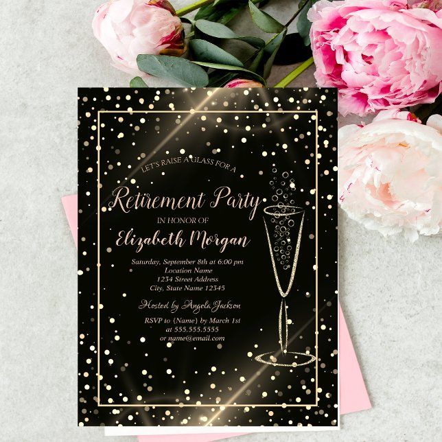 Invitación Elegante Moda Oro Jubilación de Vidrio Confetti (Subido por el creador)