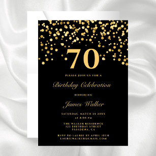 Invitación Elegante Moda Oro Negro Fiesta De Cumpleaños 70