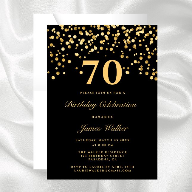 Invitación Elegante Moda Oro Negro Fiesta De Cumpleaños 70 (Subido por el creador)