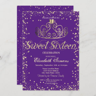 Invitación Elegante Moda Oro Tiara Diamantes Confetti Dulce 1