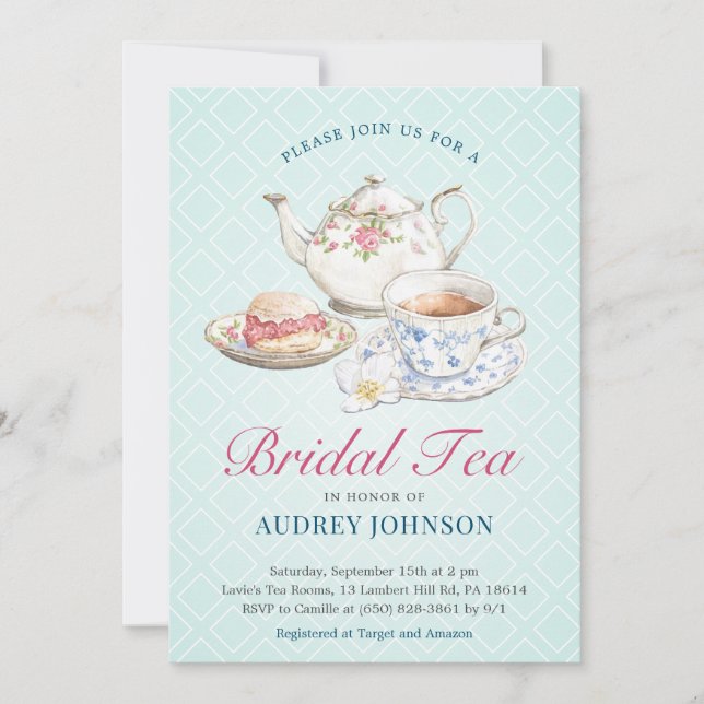 Invitación Elegante Moda Pastel Bridal Ducha Tea Floral (Anverso)