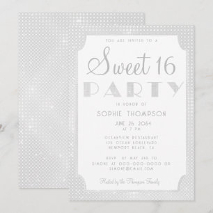 Invitación Elegante Moda Purpurina blanco secuelas dulces 16 