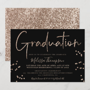 Invitación Elegante moda purpurina de oro guión graduación ne