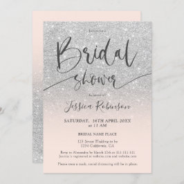 Invitación Elegante moda purpurina de plata guión ducha de no