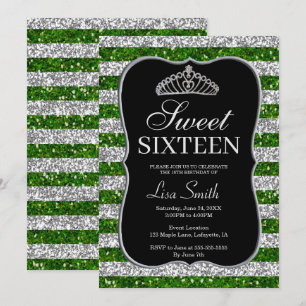 Invitación Elegante Moda Purpurina de plata verde Tiara Sweet