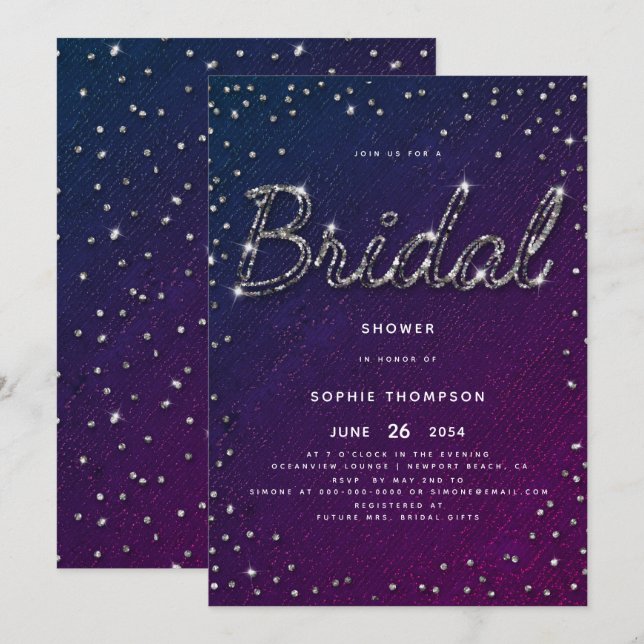 Invitación Elegante Moda Purpurina espumoso ducha marple novi (Anverso / Reverso)
