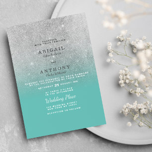 Invitación Elegante moda purpurina verde azulado plateado bod