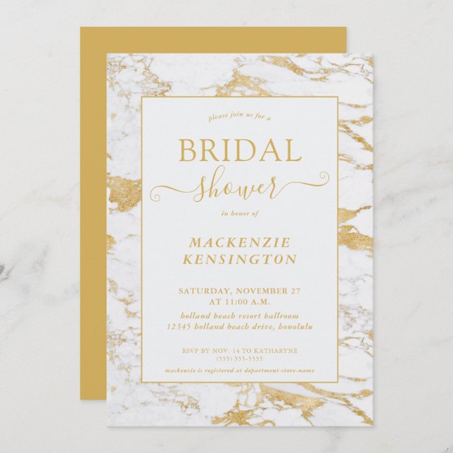 Invitación Elegante Moda Relieve metalizado dorado Marble Bri (Anverso / Reverso)