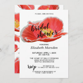 Invitación Elegante Moda Rojo Poppies Floral Bridal Shower
