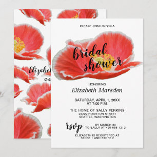 Invitación Elegante Moda Rojo Poppies Floral Bridal Shower