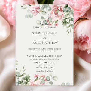 Invitación Elegante Moda romántica Rubor Boda floral rosa