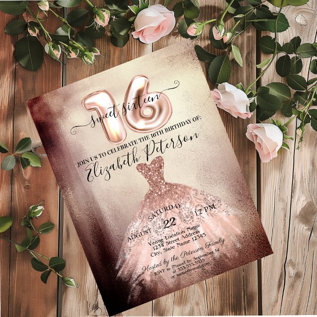 Invitación Elegante Moda Rosa de oro Vestido Confetti dulce 1 (Subido por el creador)