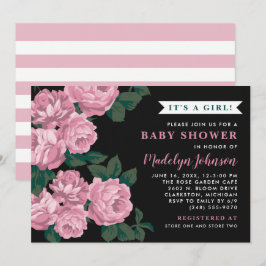 Invitación Elegante Moda Rosa Dusty Chica Floral Baby Shower