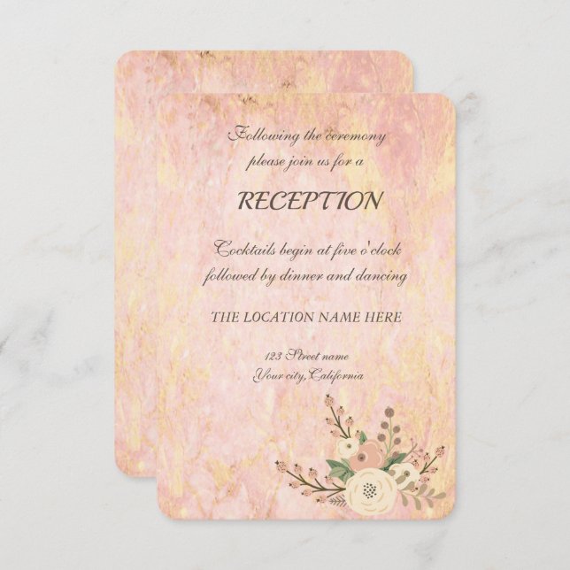 Invitación Elegante Moda Rosa Marble Floral Wedding Recepción (Anverso / Reverso)
