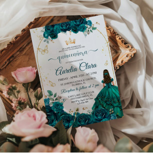 Invitación Elegante Moda Rosas verdes esmeraldas Quinceanera 
