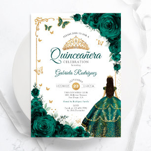 Invitación Elegante Moda Rosas verdes esmeraldas Quinceanera