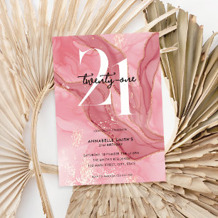 Invitación Elegante Moda Rubor color de agua rosada 21º cumpl